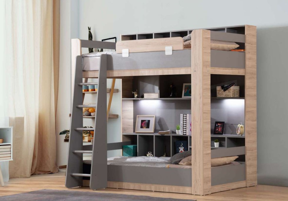 Designer children\'s room bed, bunk bed, luxurious youth bed, two-story bed.