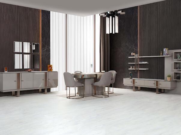 Stylish dining room set consisting of dining table + 4 chairs + sideboard + sideboard 7 pieces.