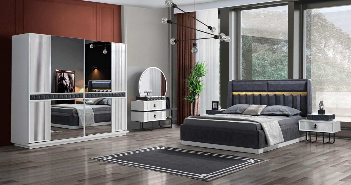 Bedroom set bed 2x bedside table 5 pieces design modern luxury complete