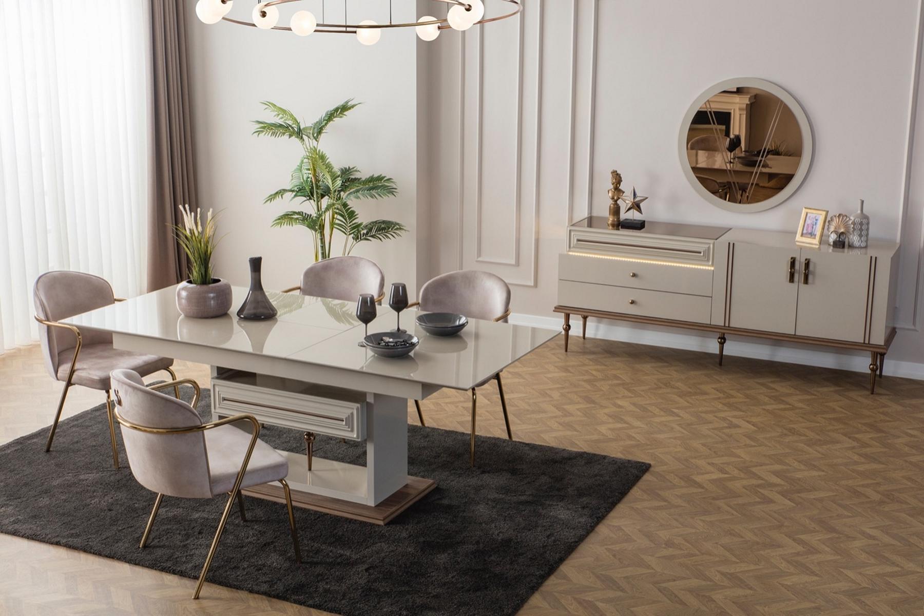 Luxurious dining room set dining table 6x chairs sideboard mirror 9 pieces