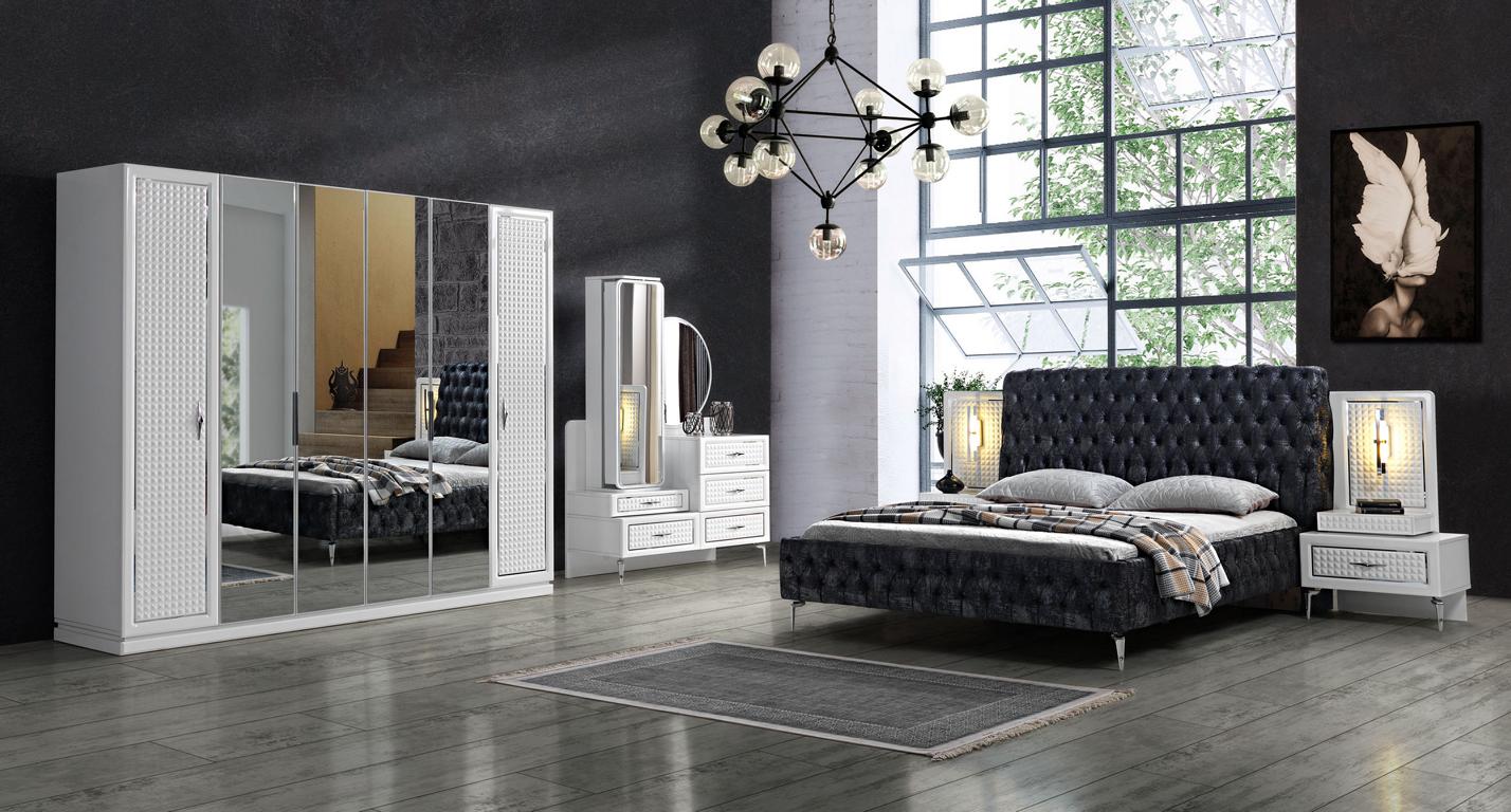 Bedroom Bed 2x Nightstand 5-piece set Modern Luxury new white
