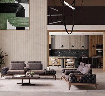 Noble Brown 2x Three-Seater Sofas Living Room Chesterfield Sofa Couch Modern Sofas