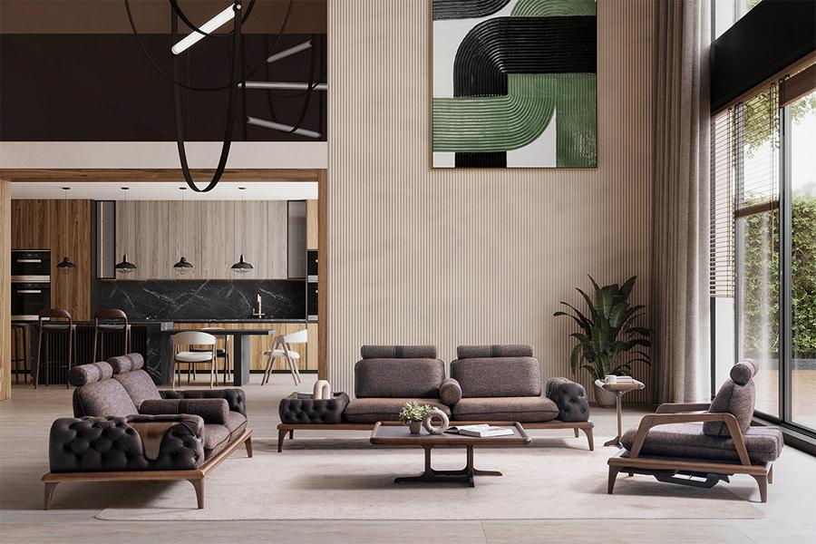 Chesterfield Modern Sofa Set Couch Upholstered Seat Cushion Set 3-piece