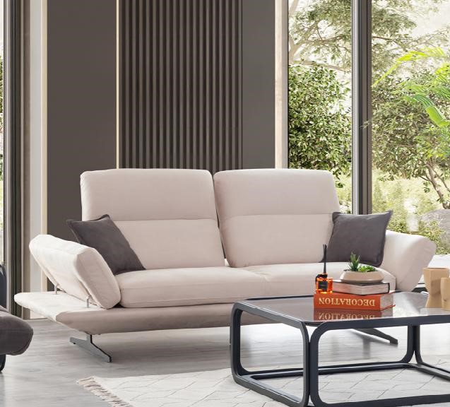 Beige textile 3-seater sofa upholstered couch modern design fabric sofas.