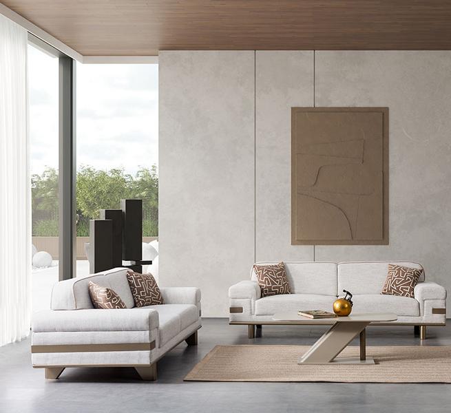 Light gray seating set Modern upholstery fabric couch textile sofa sofa set 3+3