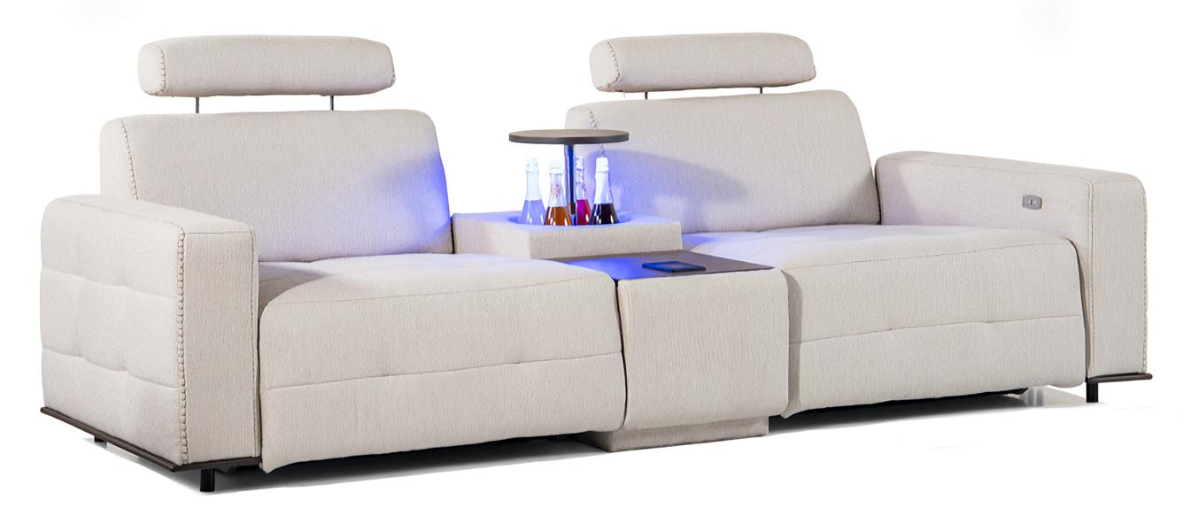 Designer Sofa 3-Seater Modern Living Room Couch Upholstered Beige Sofa with Console