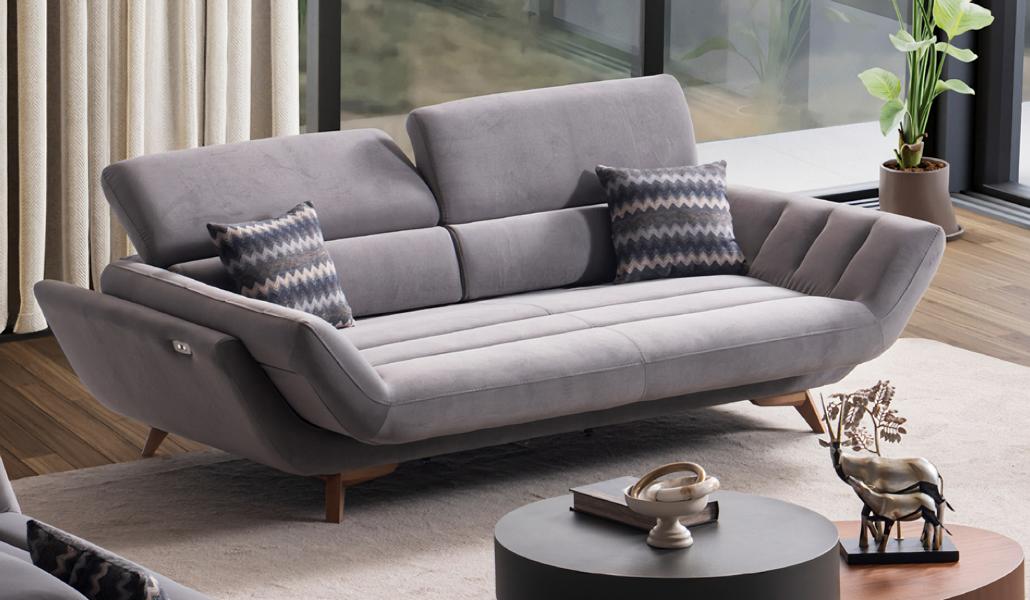 Living Room Design Sofa 3-Seater Couch Upholstered Suite Gray