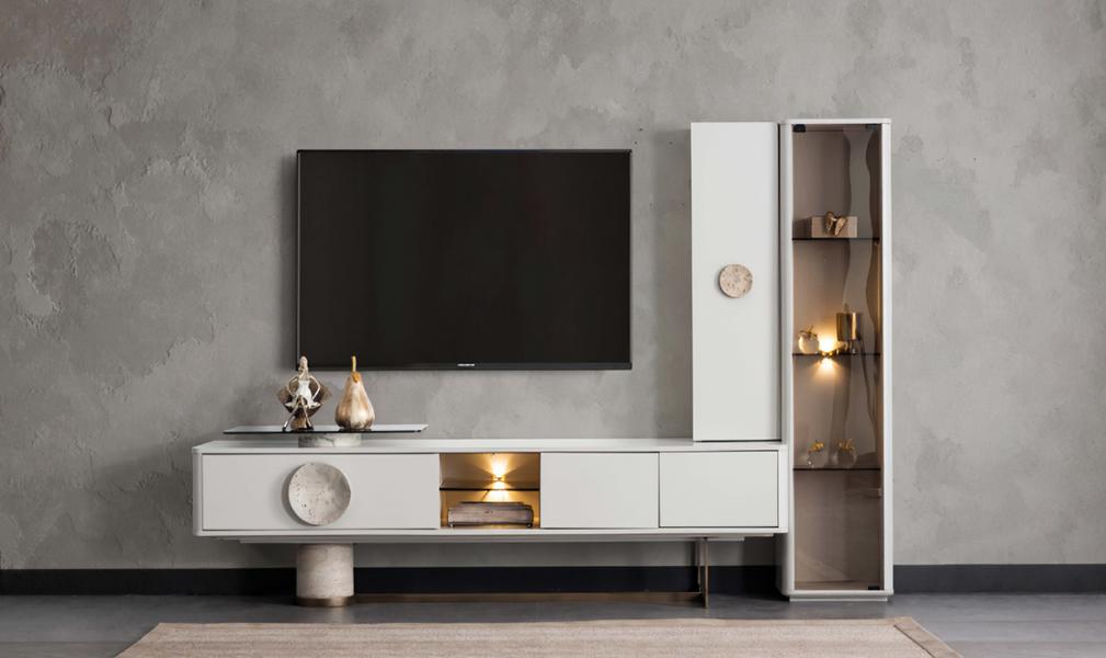 Modern and functional design White wood TV unit for living room