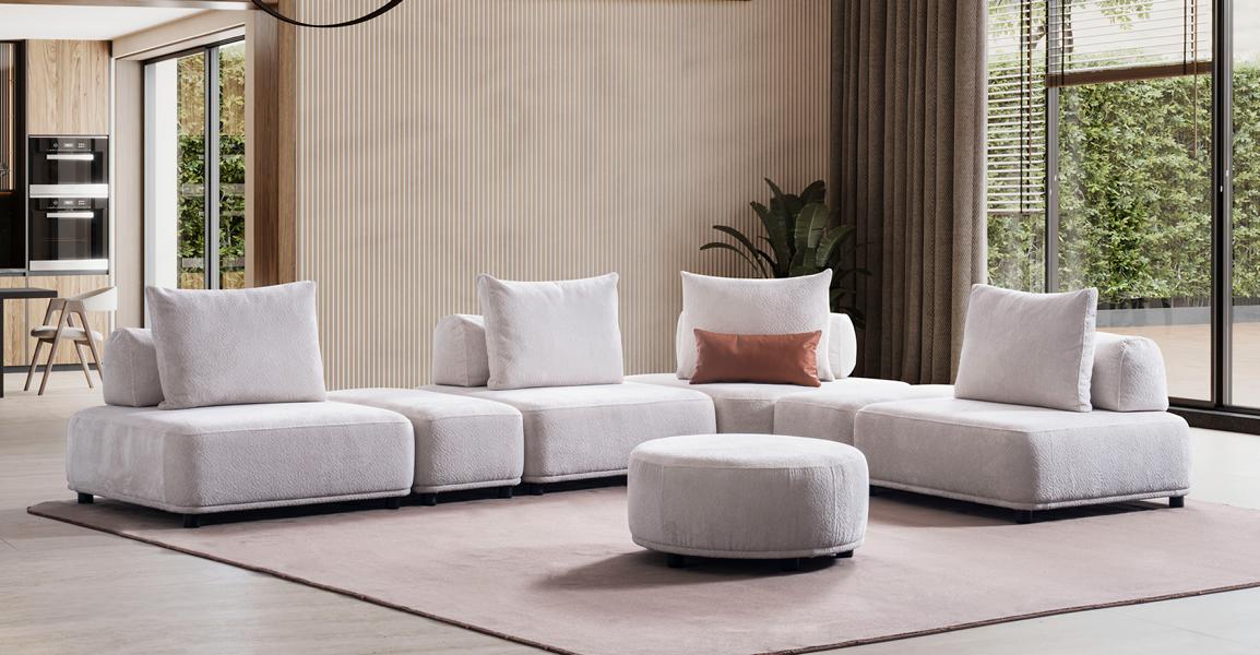 U-shaped Fabric Sofa Couch Design Upholstered Textile Corner Living Area with Bed Function