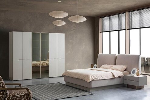 Chic 4-piece bedroom set bed with 2 nightstands and wardrobe.