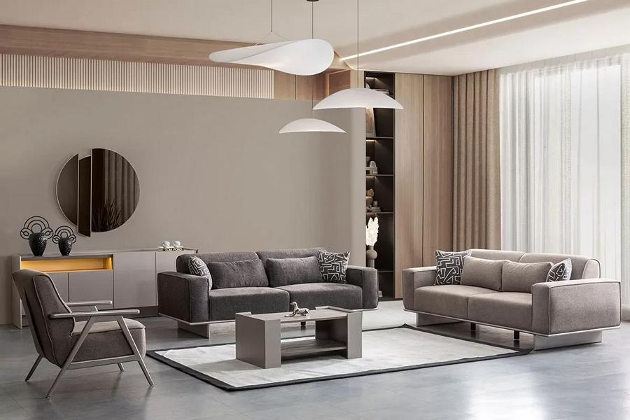 Modern sofa set taupe fabric sofa couch upholstery living landscape 3-piece set