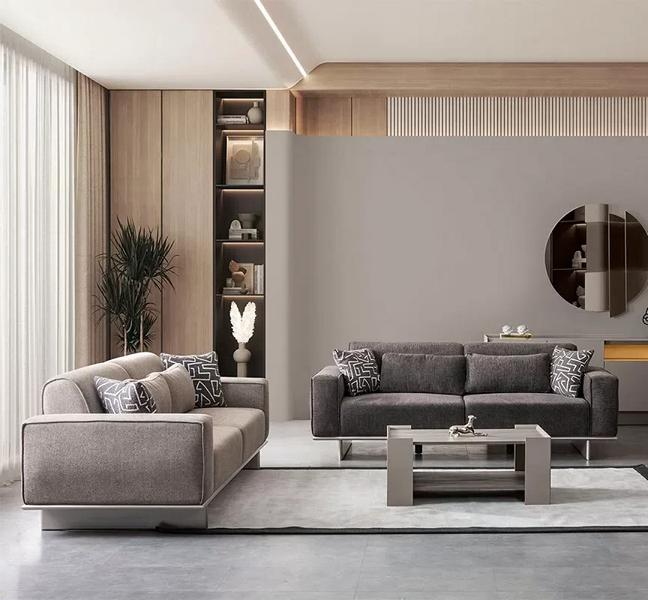 Light gray seating set upholstery fabric couch textile sofa sofa set modern 3+3