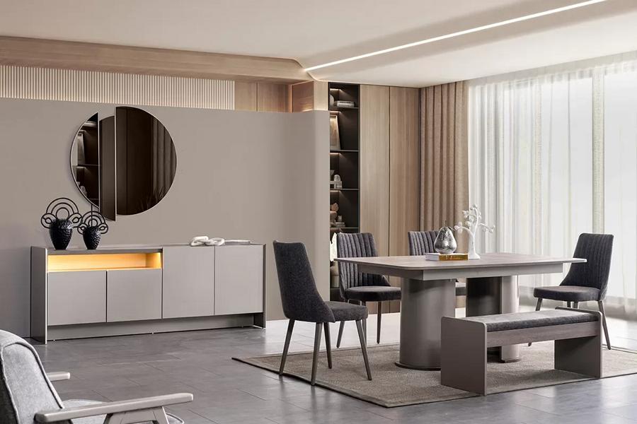 Dining Room Set Dining Table, 4x Chairs & Sideboard Dining Ensemble 6-piece Design