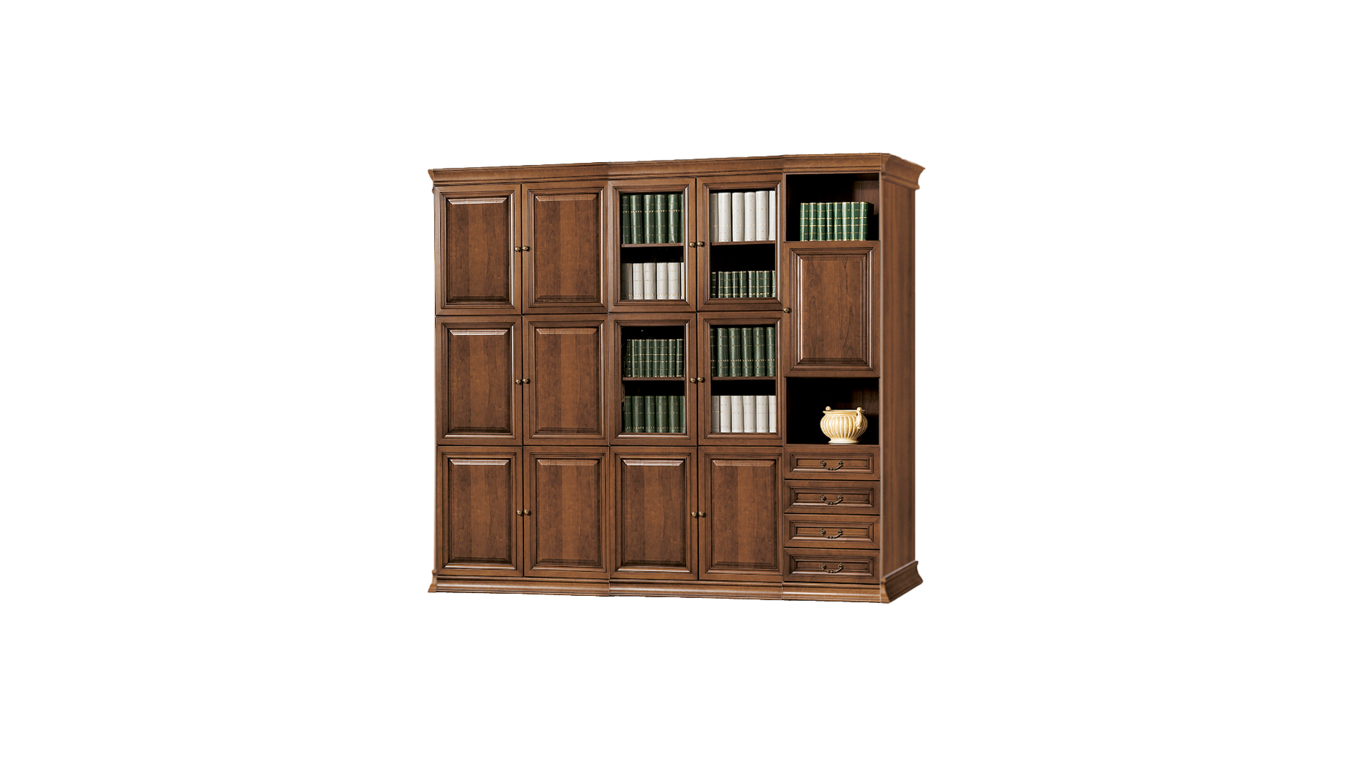 Stylish brown office cabinet solid wood glass doors study shelves