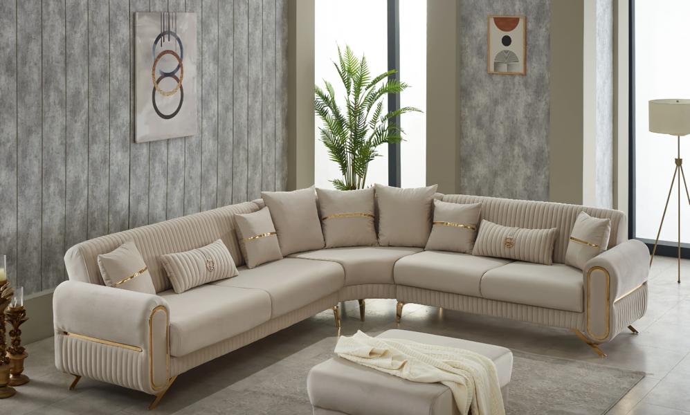 Living room sofa upholstered sofa corner sofa L-shaped fabric sofa beige couch corner