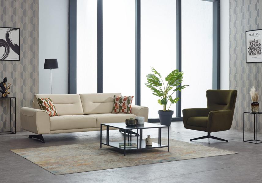 Sofa set three-seater sofa 3-seat fabric sofa upholstered sofa beige armchair