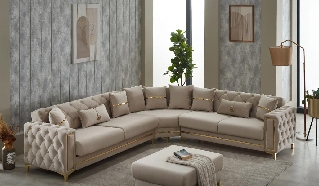Luxury fabric corner sofa L-shaped sofa upholstered beige couch modern corner