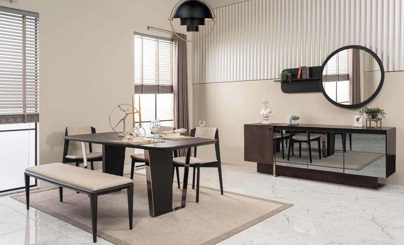 Dining room dining group dining room furniture dining area set 8 pieces wood brown table