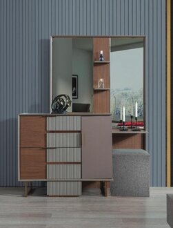 Modern bedroom set dressing table with mirror stool 3-piece set