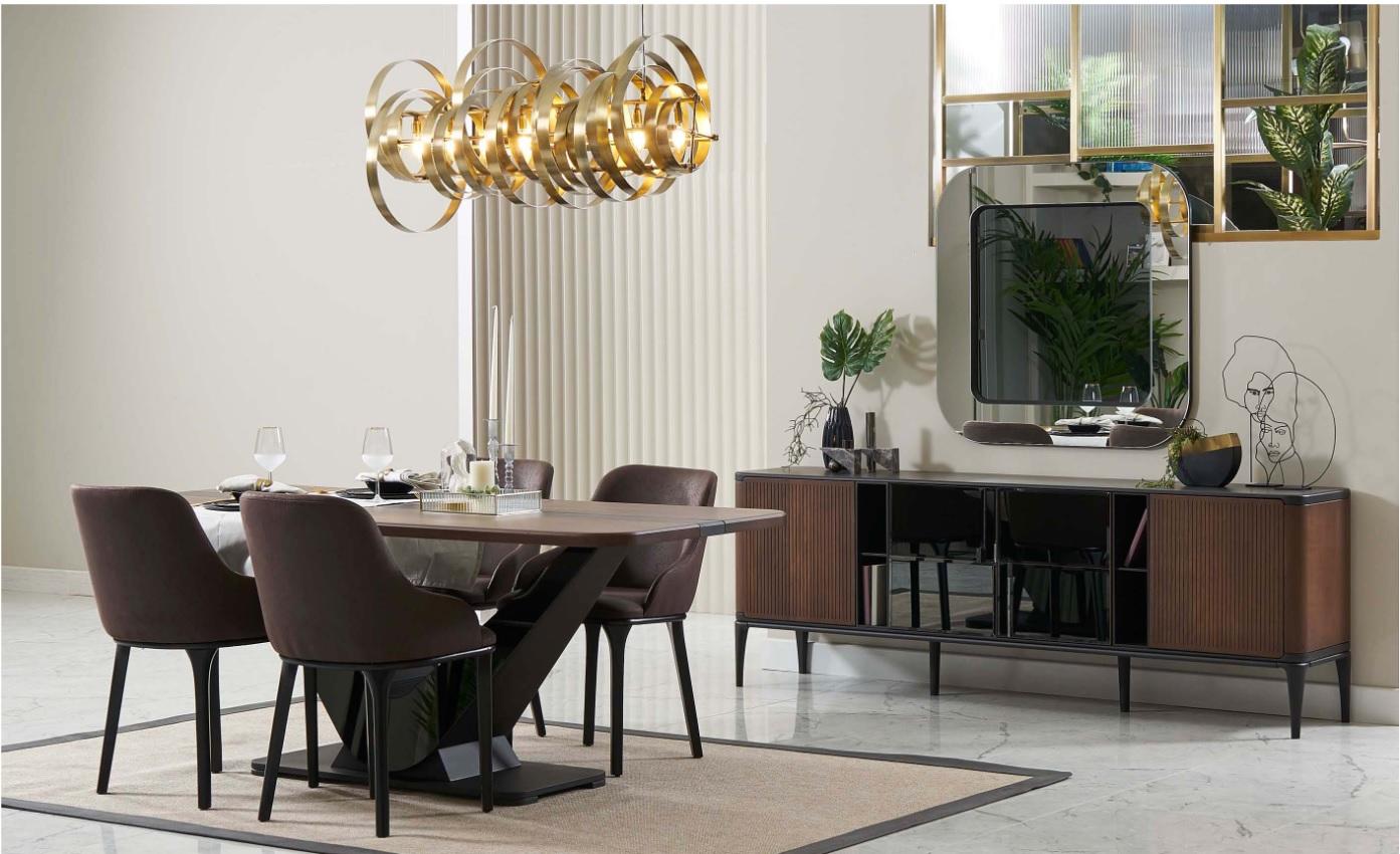 Dining corner dining group dining room furniture set 9-piece wood brown table