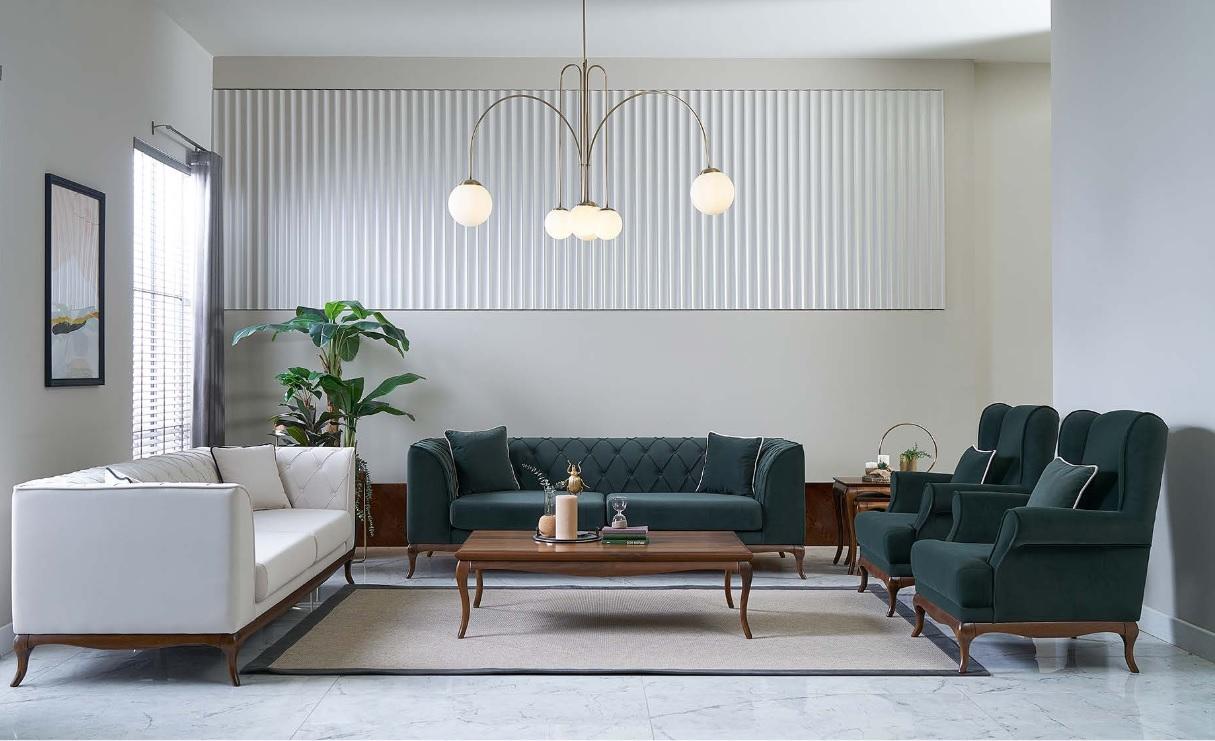 Sofa set three-seat armchair two-seat fabric sofa green upholstered sofas