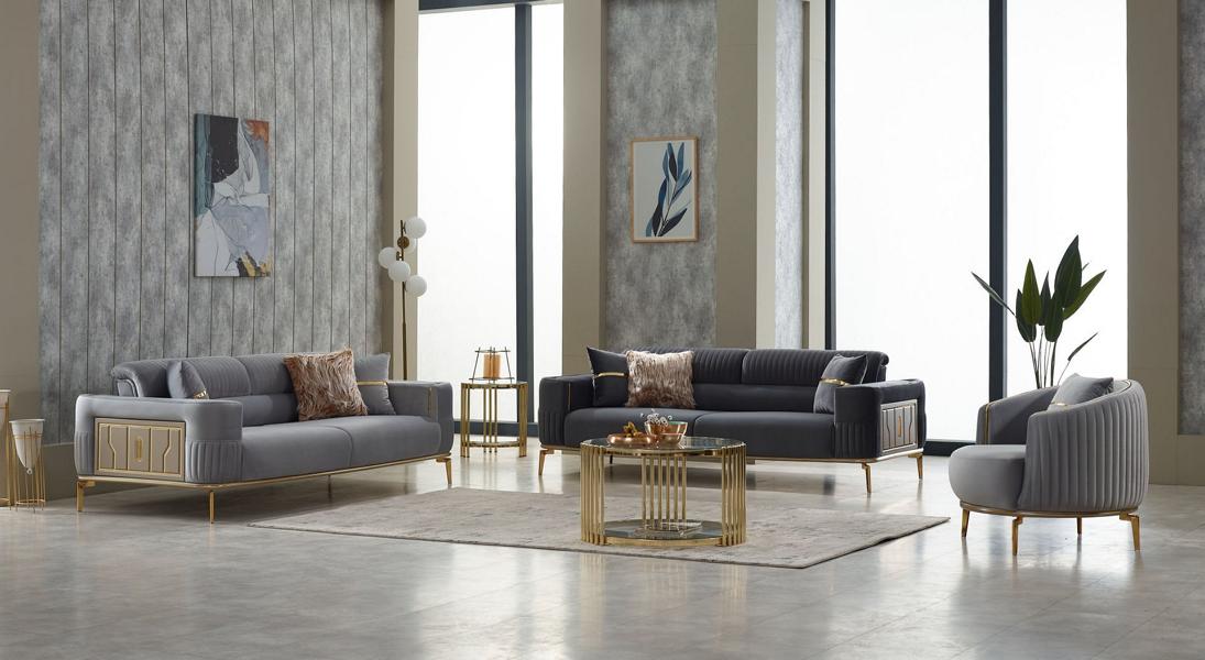 Sofa set couch upholstered sofa three-seater fabric sofa gray armchair 3-piece