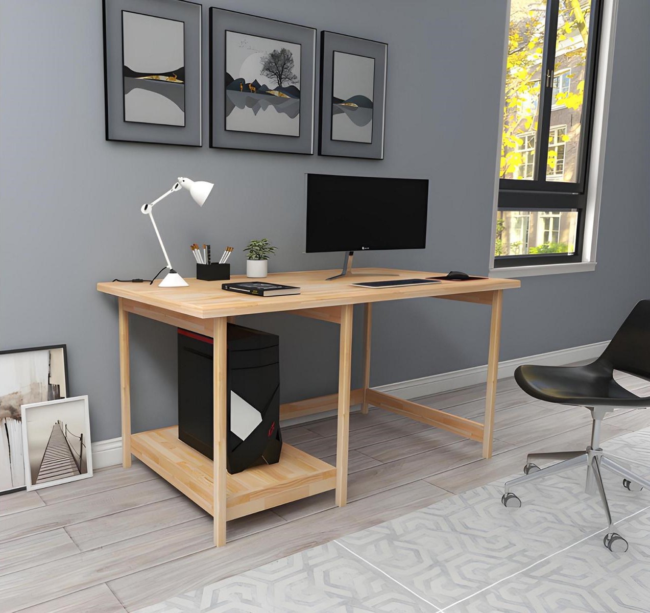Robust desk Stylish light brown computer table shelf table