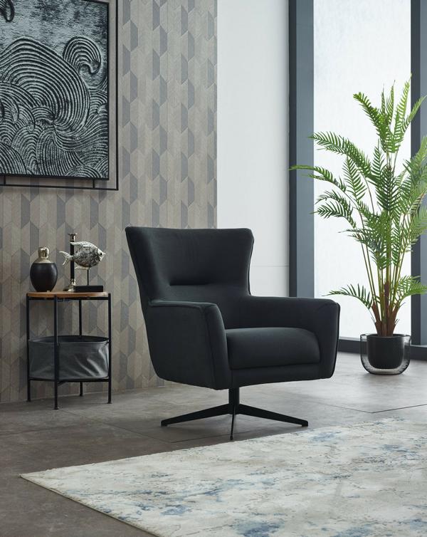 Armchair Single Seater Living Room Upholstered Chair Fabric Black Seat Design
