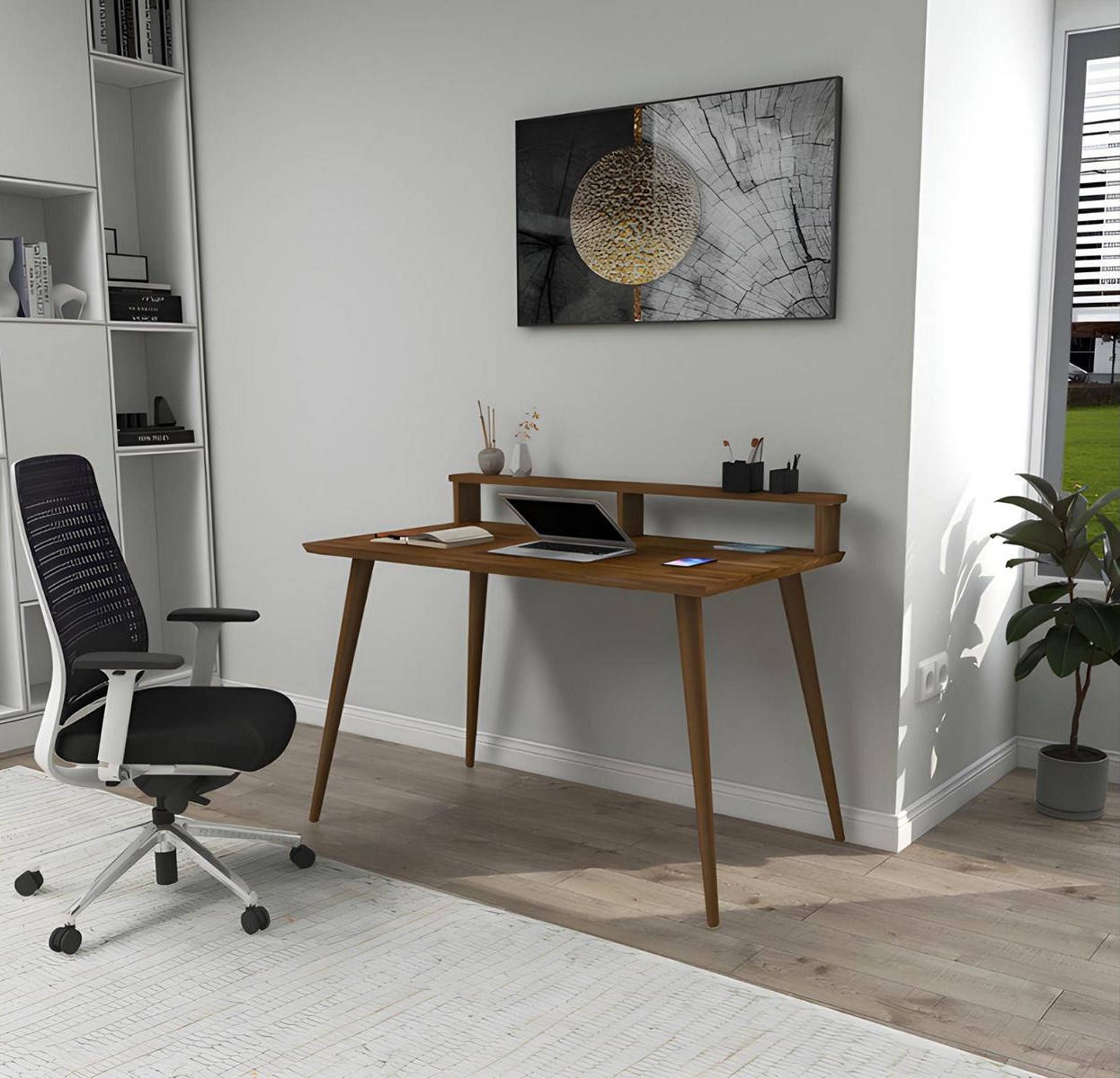 Dark brown computer desk designer office desks elegant wooden furniture