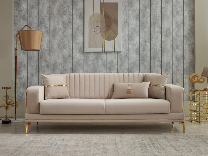 Couch 3-seater luxury three-seater sofa fabric sofa upholstered sofa beige couches