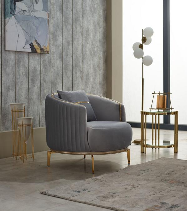 Armchair Single Seater Living Room Upholstered Armchair Fabric Gray Seat Design Furniture