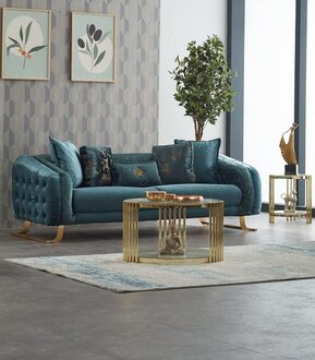 Fabric sofa couch three-seater sofa 3-seater upholstered sofa blue modern