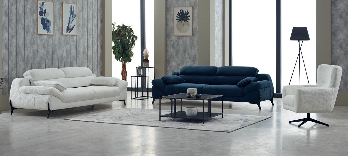 Sofa set three-seater armchair couch fabric upholstered sofa blue 3-piece