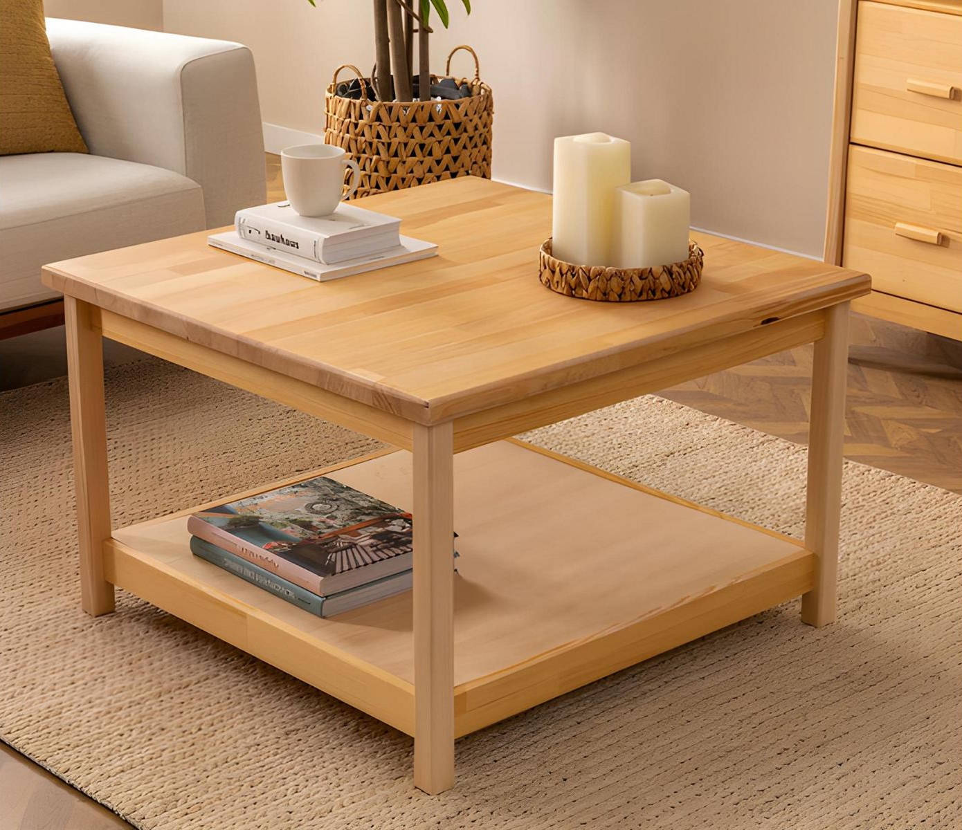 Beige wooden coffee table modern living room designer furniture