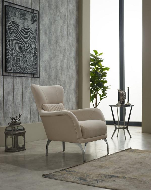 Armchair Living Room Upholstered Armchair Single Seat Fabric Beige Seat Modern Furniture