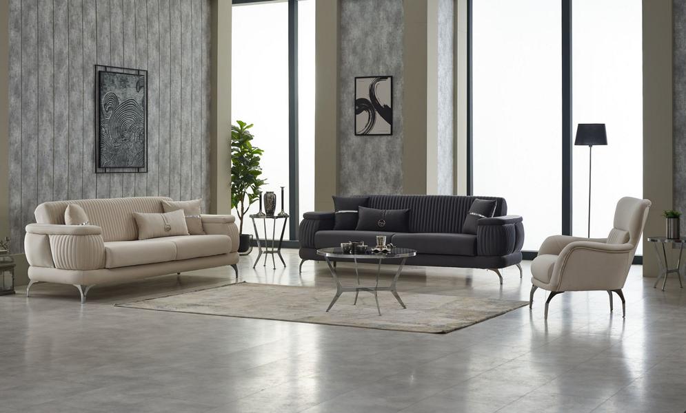 Sofa set couch upholstered sofa three-seater armchair beige 3-piece fabric sofa