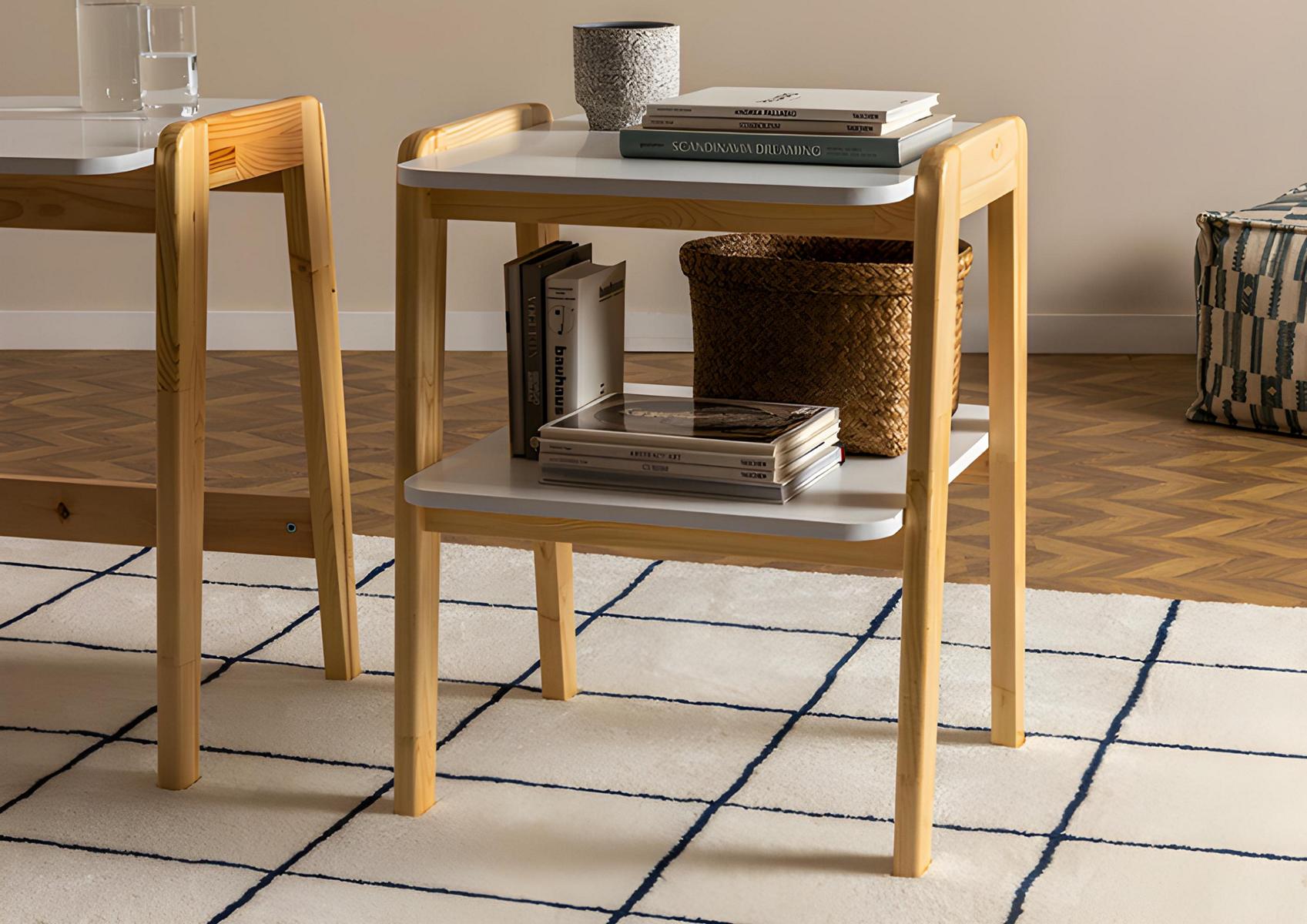 Beige-White Bookshelf Designer Living Room Storage Furniture Wooden Frame