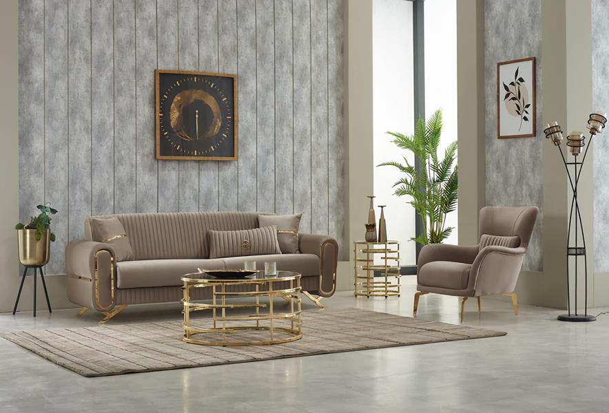 Sofa set three-seater sofa fabric sofa upholstered sofa beige armchair 2-piece