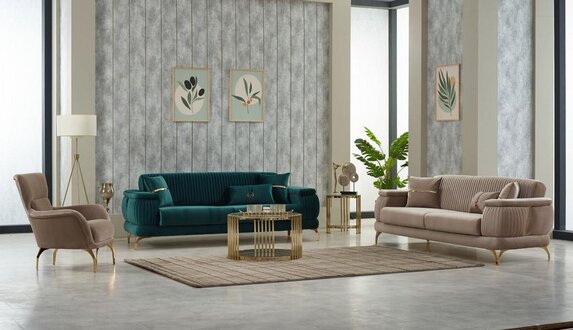 Complete sofa set three-seater fabric sofa armchair 3-piece multicolored