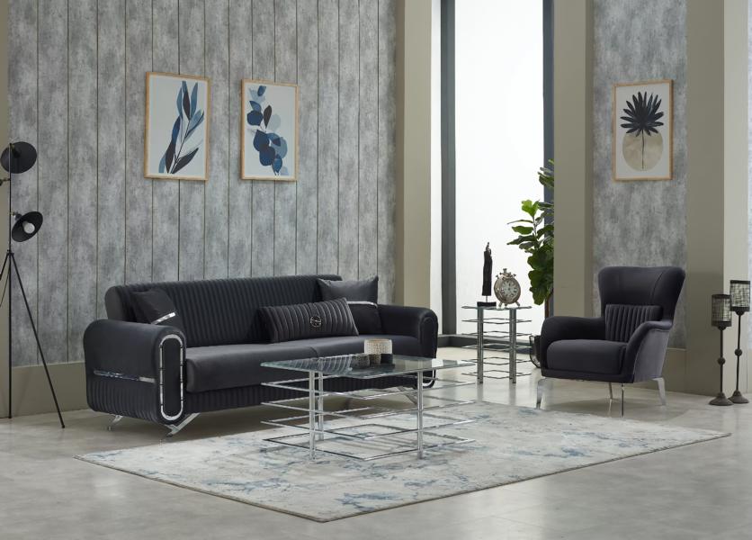 Sofa set couch upholstered sofa three-seater armchair gray 2-piece