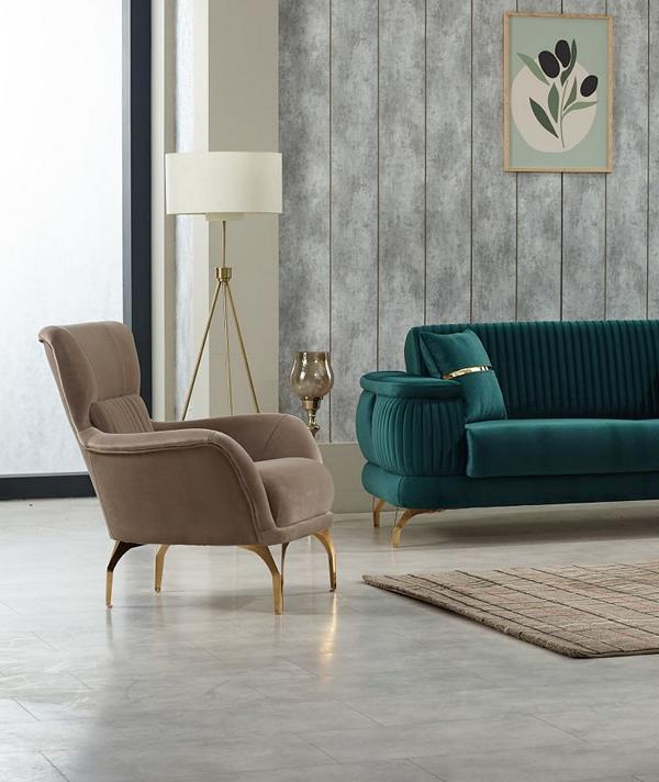 Armchair Living Room Single Seat Fabric Beige Seater Modern Furniture