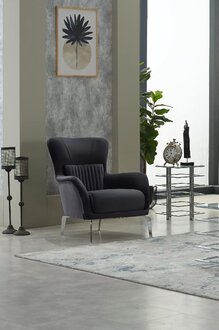 Living room chair upholstered armchair single seat fabric gray seating design furniture