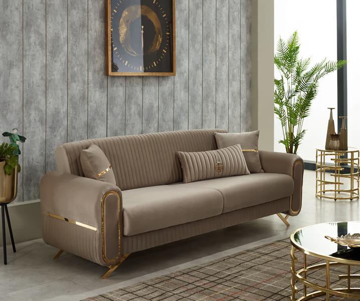 Luxury Sofa Couch Three-Seater Beige 3-Seater Couches Upholstered Design Lounge Sofas