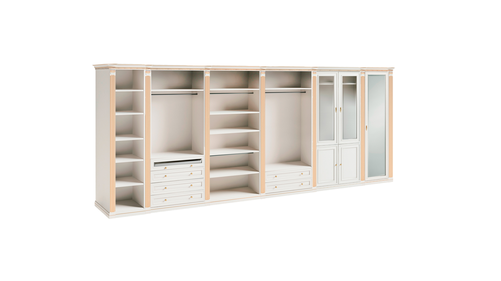 Exclusive Walk-in Closet Solid Wood Glass L-Shape Wardrobe