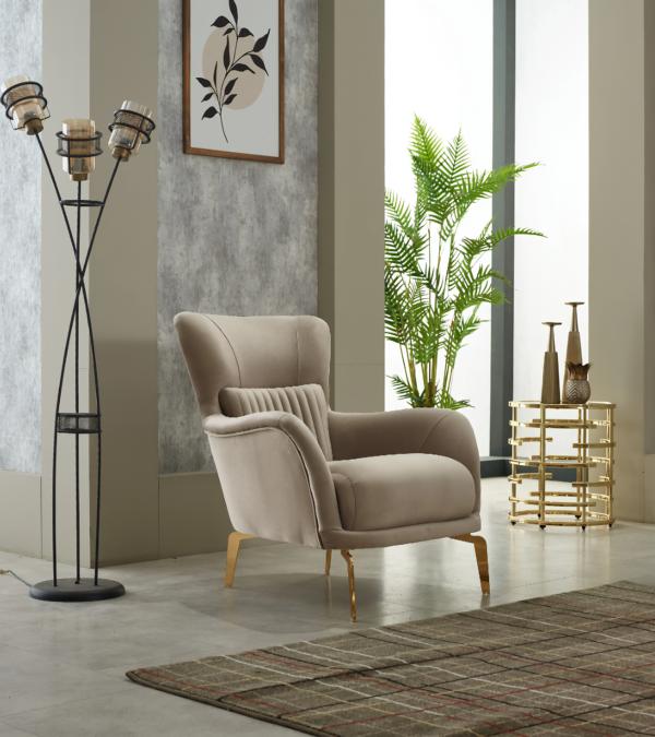 Luxury armchair upholstered chair living room single seat fabric beige seating furniture