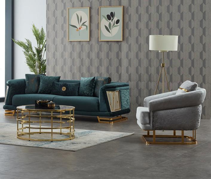 Sofa set upholstered sofa three-seater armchair blue couch fabric sofa 2-piece