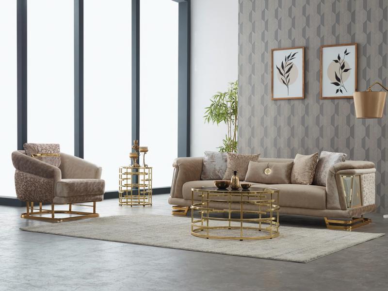 Complete sofa set upholstered sofa three-seater fabric sofa armchair beige
