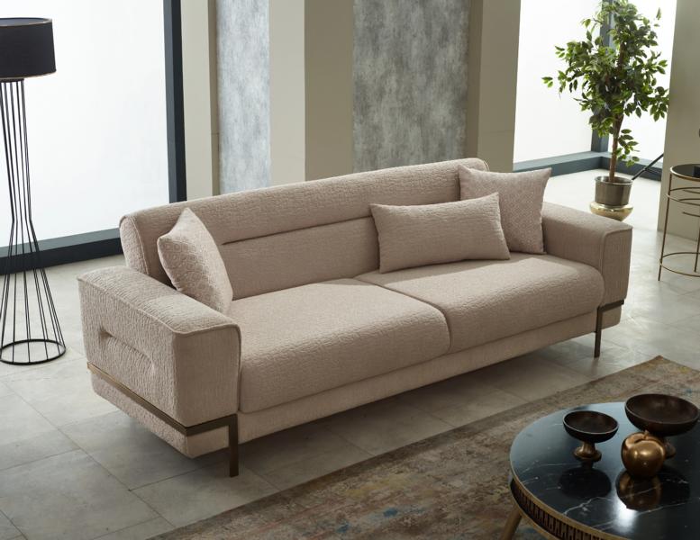 Luxury Couch Three-Seater Sofa Design Sofas 3-Seater Couches Upholstered Beige Lounge