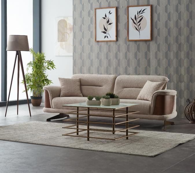 Three-Seater Sofa 3-Seater Fabric Sofa Upholstered Sofa Couch Beige Modern