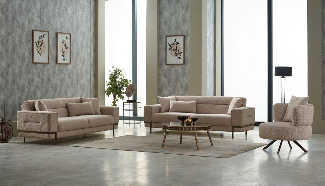 Sofa set three-seater sofa fabric sofa upholstered sofa beige chair 3 pieces